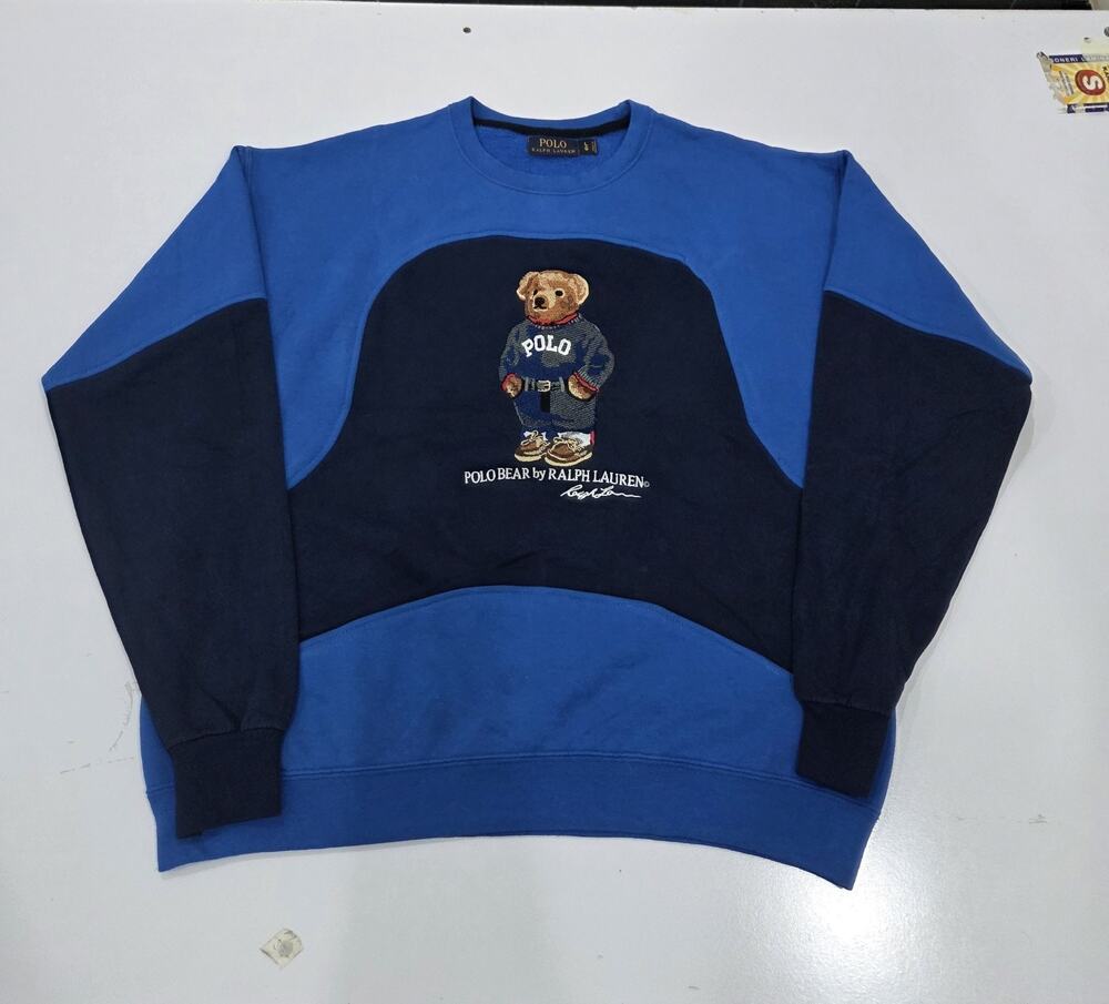 Vintage Polo Reworked Sweatshirt – Unique Upcycled Paneled Jumper – Size L